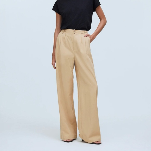 Madewell Pants - NWT Madewell sz 8 The Harlow Wide Leg Pleated Pant Linen Blend Trouser Khaki Tan